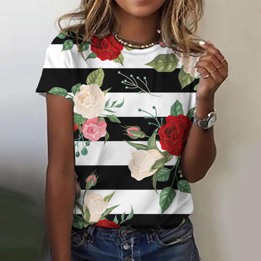 Летние полосатые футболки с изображением лодки и якоря с 3D-принтом для женщин, уличная одежда, повседневная мода 2000 года, футболка с коротким рукавом, футболки с круглым вырезом, топы, одежда