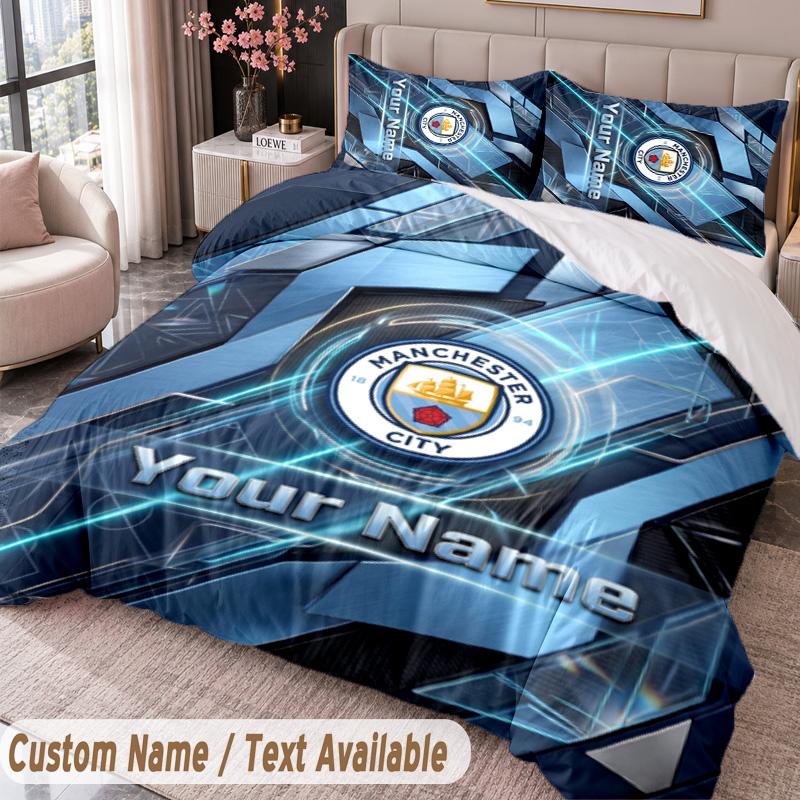 Manchester City Printed Bedding Set Custom Name Text 1 Duvet Cover 2 Pillowcases For Bedroom