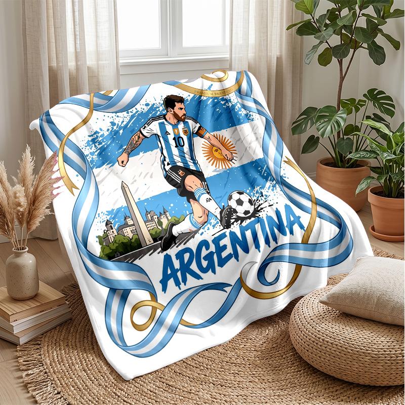Argentina Football Printed Flannel Blanket Skin Friendly Warm Decorative Throw for Indoor Couch Bed Daily Use