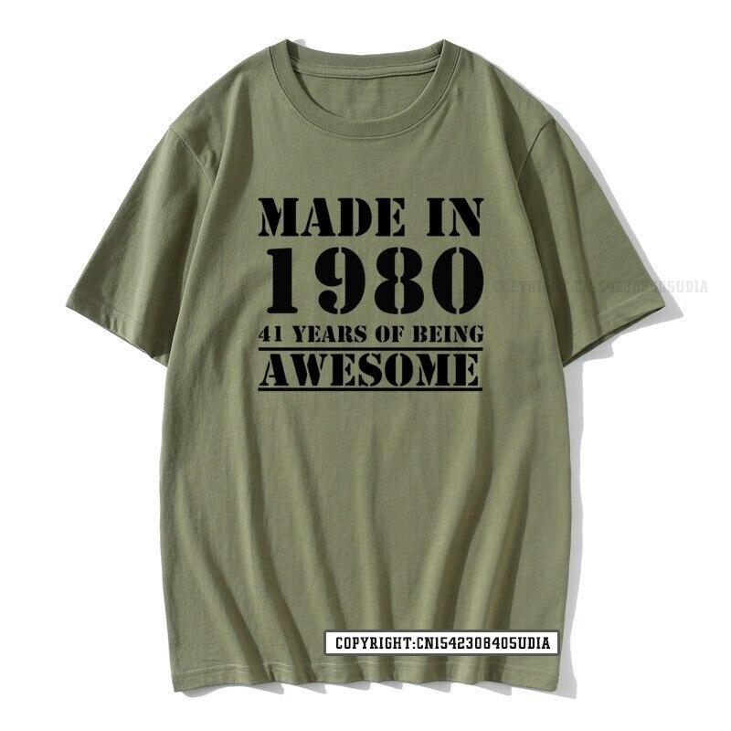 Funny Made In 1980 41 Years Of Being Awesome Birthday Print TShirt Cotton T Shirts Men Slim Fit Fashionable Tops Shirt