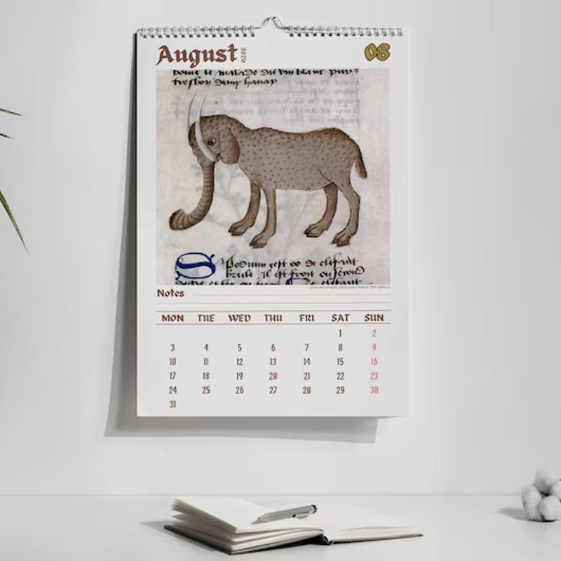 WTEMPO Уродливые средневековые животные Принт 2026 Смешной настенный календарь 12-месячный спиральный настенный планер из плотной бумаги, месячные макеты, юмористический дизайн с узором