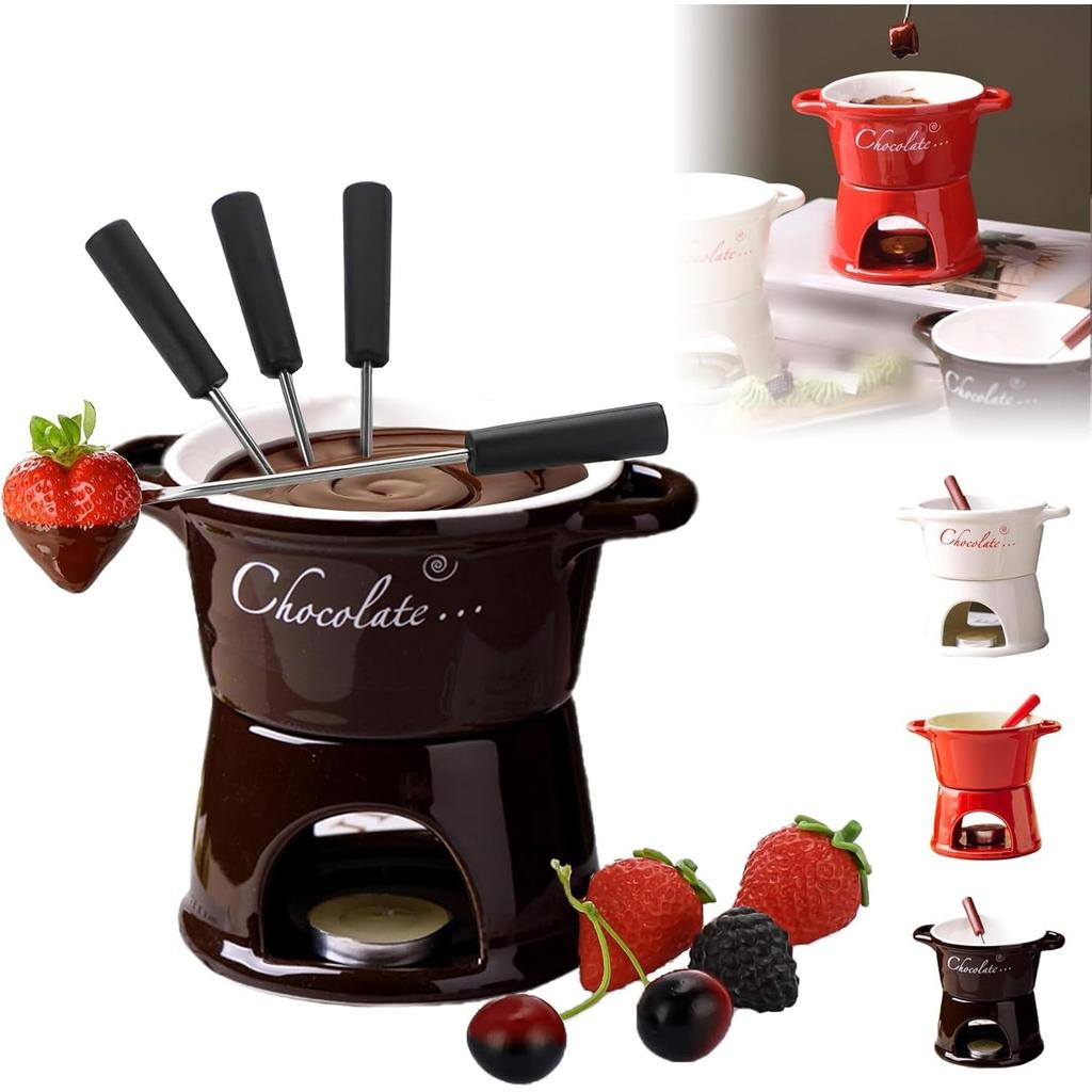 Кружка для Шоколадного Фондю, Чашка для Растапливания Шоколада с Чайной Свечой и Вилками, Набор Горшочков для Растапливания Масла, Чашка для Растапливания Сыра, Кружка-Подогреватель