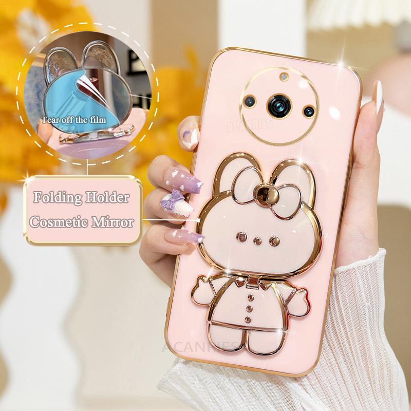 Realme11pro Роскошный чехол-держатель с зеркалом для Oppo Realme 11 Pro Plus 11pro 9 8 10 4g 5g 9i 8i Gt Neo 5 Силиконовый чехол-подставка