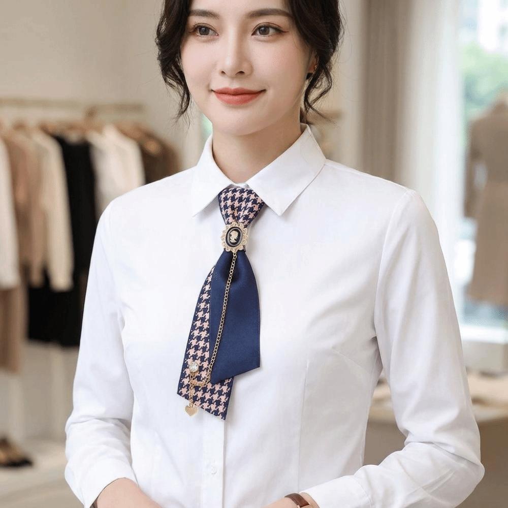 Oval Plaid Bow Tie Rhinestone Chain Decorative Neck Tie Preppy Necktie British Academy Style