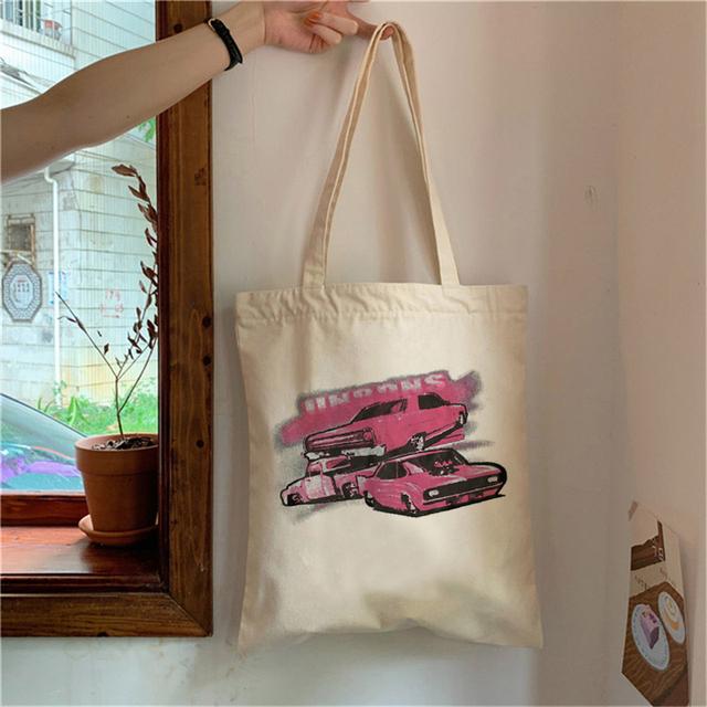 Милая, милая, мультяшная сумка для покупок, большая сумка, холщовая сумка, Harajuku, многоразовая большая вместительная сумка Kawaii, женская повседневная сумка через плечо.