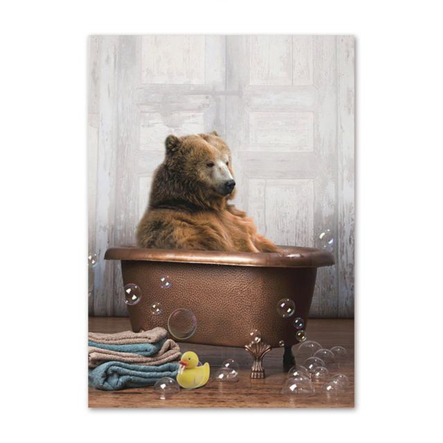 Забавный декор ванной и туалета, холст, картина, животное, постер для ванной, медведь, осьминог, пингвин, шимпанзе, ретро, настенная живопись, искусство, куадрос