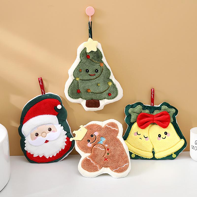1PC Hand Towel Multi Element Christmas Creative Embroidery Thickened Hanging Cartoon Small Towel Household Coral Fleece Cute