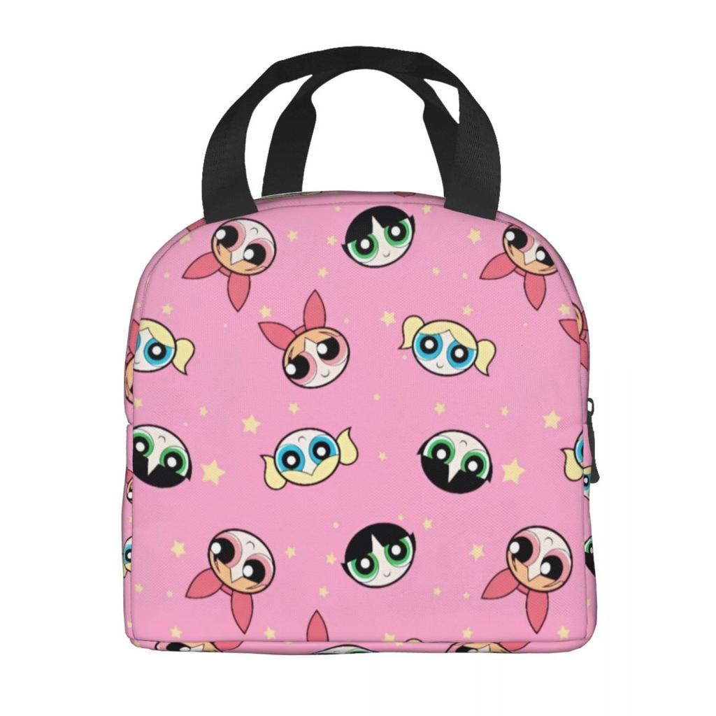 P-PowerPuffs Cartoon Accessories Insulated Lunch Bags For Work Food Storage Bag Portable Cooler Thermal Bento Box