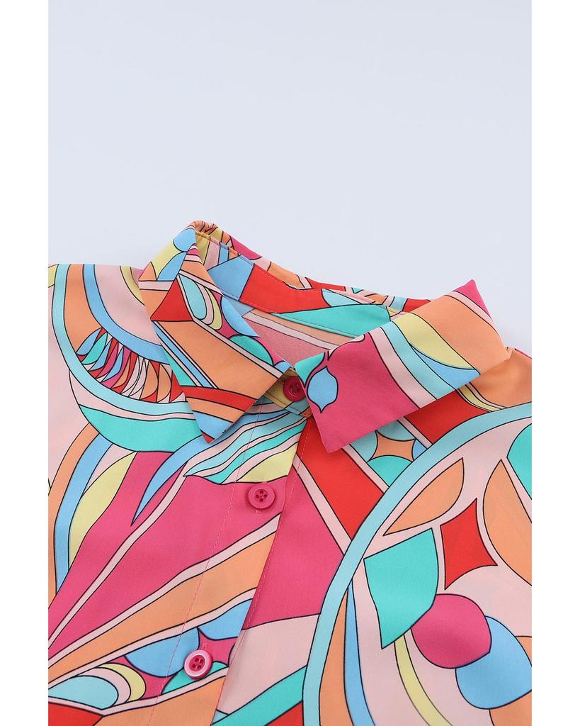 Azura Exchange Рубашка с полуфонариком и принтом в виде абстрактной геометрии