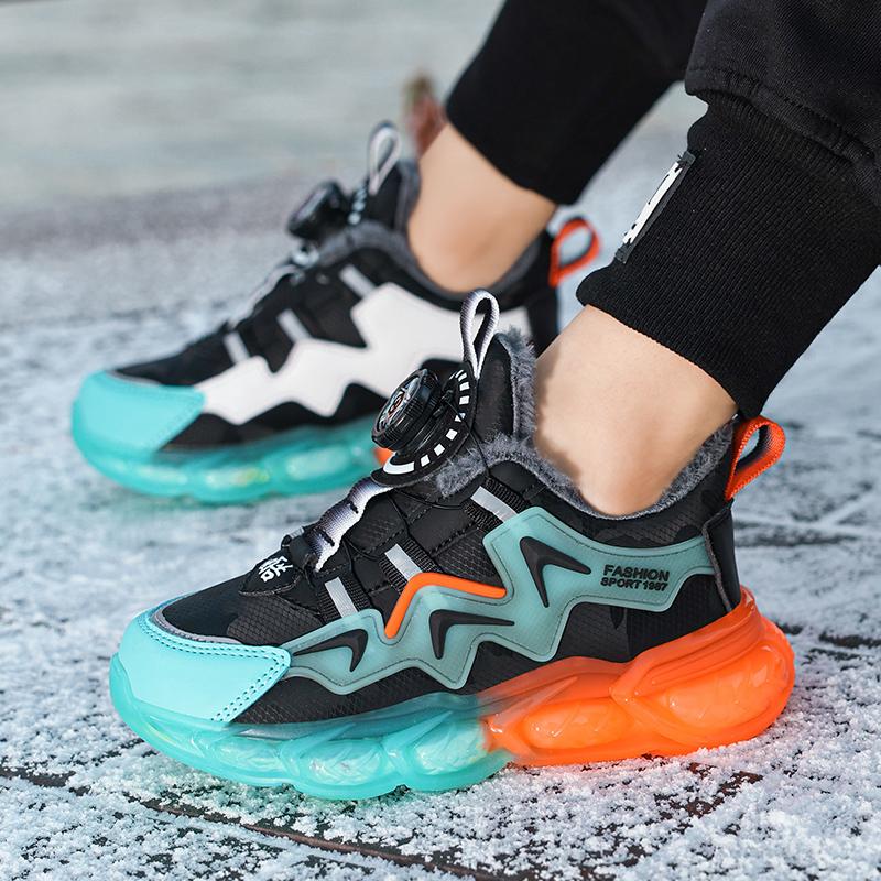 Осенне-зимние кроссовки унисекс, детская хлопковая обувь, кроссовки из искусственной кожи, непромокаемые бархатные теплые ультра-легкие зимние кроссовки для мальчиков