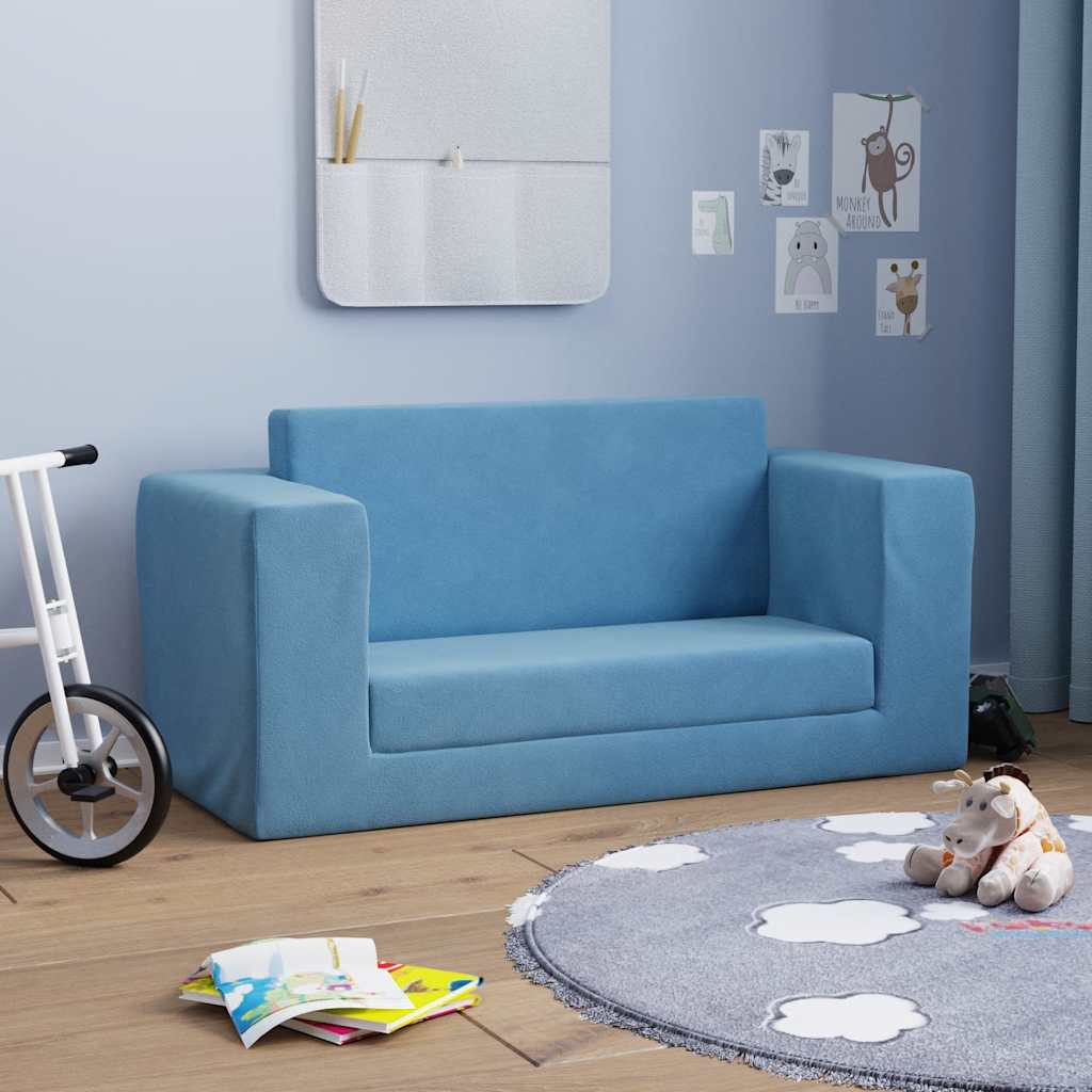 Vidaxl 2-Os. Sofa Dla Dzieci, Rozkładana, Niebieska, Miękki Plusz