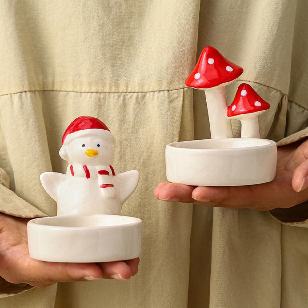Christmas Candle Holder Ceramic Candle Holder Festive Christmas Ceramics Candle Holder Set with Penguin Xmas Tree for Desktop