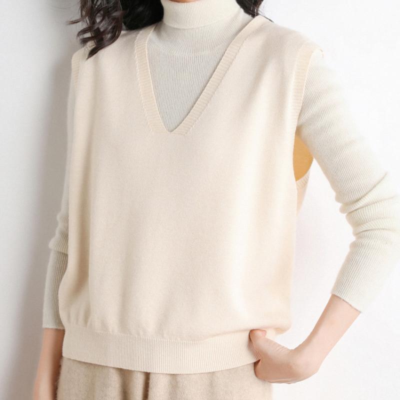 V-neck Knitted Vest for Women In Autumn and Winter Korean Style Fashionable Versatile Shoulder Style Casual Sweater for Outerwear