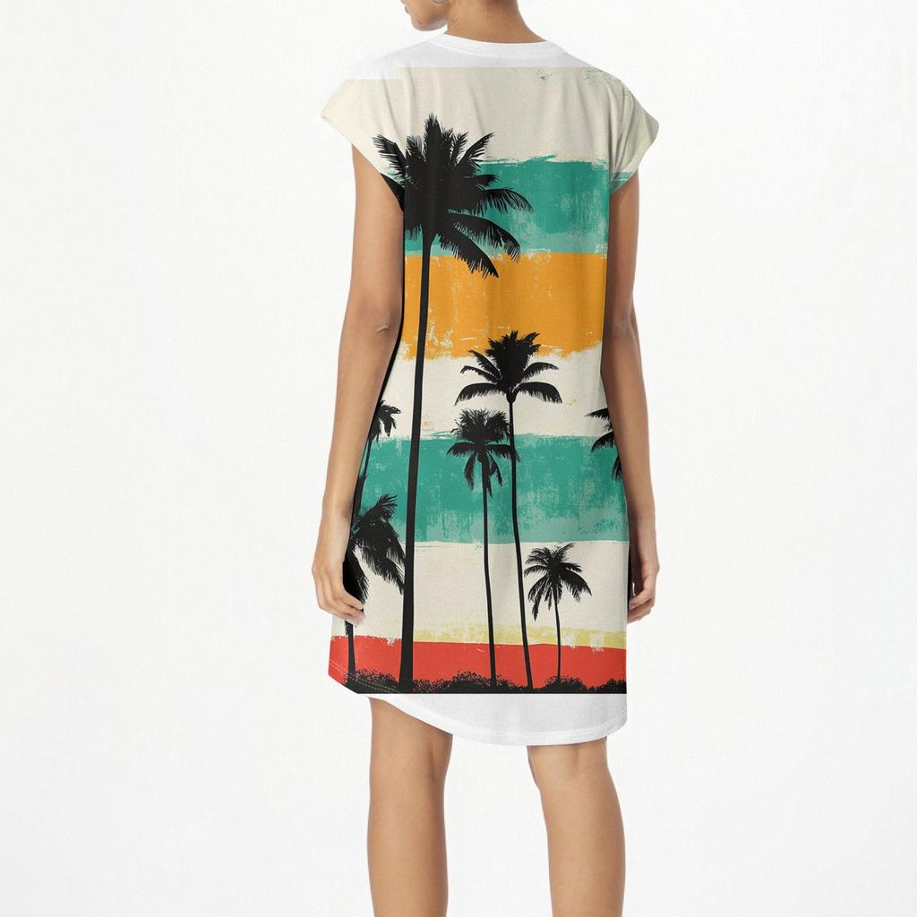 Женское повседневное платье без рукавов с цветочным принтом и круглым вырезом