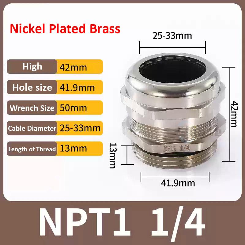 Waterproof Cable Gland IP68 Nickel Plated Brass 1/4" 3/8"1/2" 3/4" 1" 2" 3" BSPP/NPT Male Thraed For 3-6.5mm 4-8mm Cable Joint