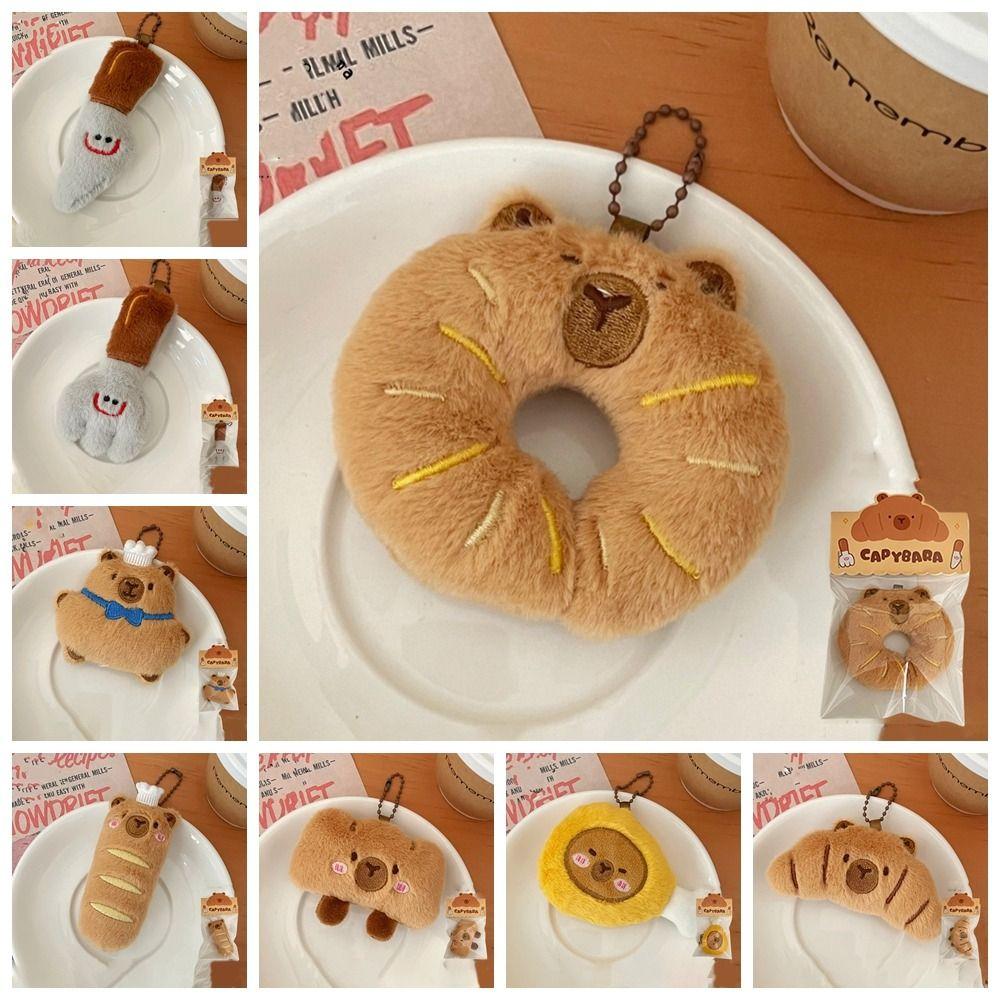 Croissant Capybara Pendant Decoration Plush Bread Key Chain Cute Bag Pendant Unisex