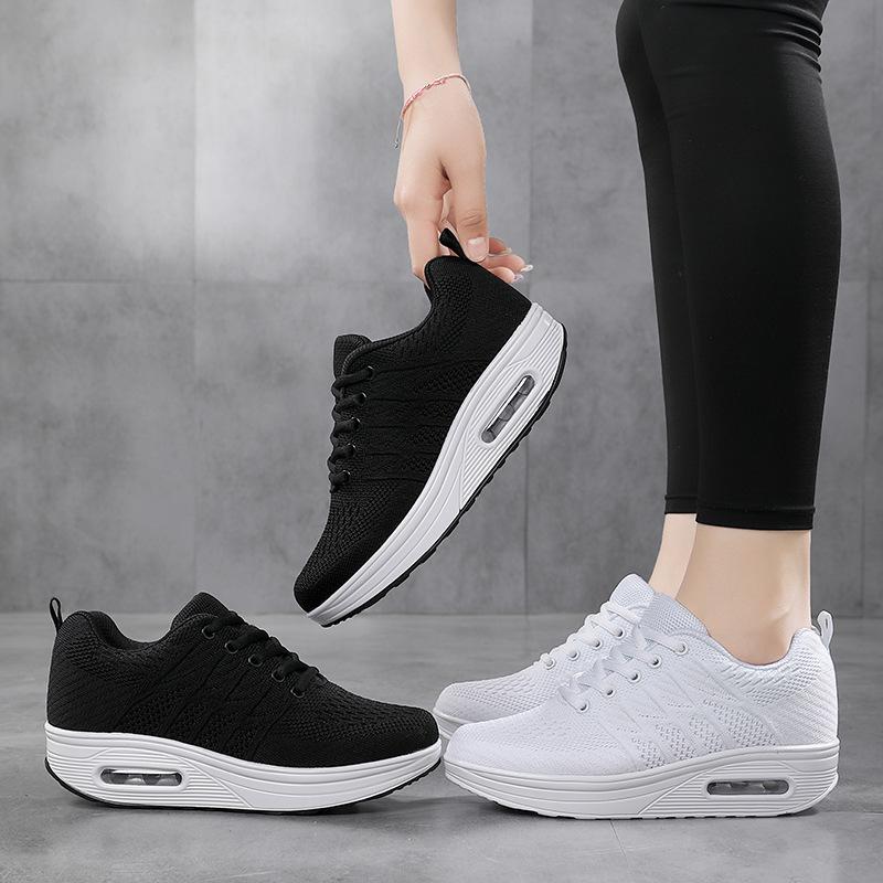 Autumn Fly Weaving Mesh Breathable Running Shoes Rocking Shoes Women's Platform Air Cushion Casual Sports Mother Shoes