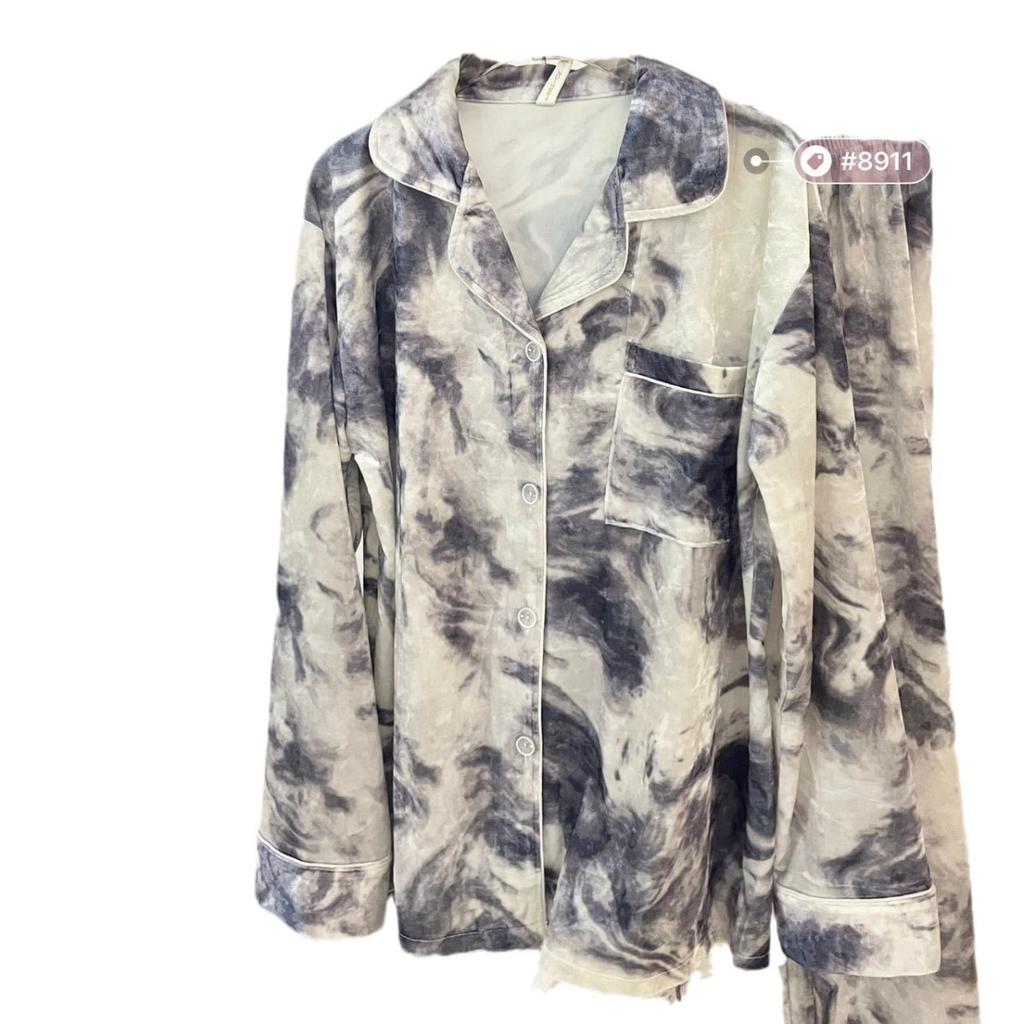 Пижама Домашняя одежда Костюм Женская Весна и Осень Шелковая Домашняя одежда для Девочек Длинные рукава Брюки Искусственный Шелк Пижама Домашняя одежда