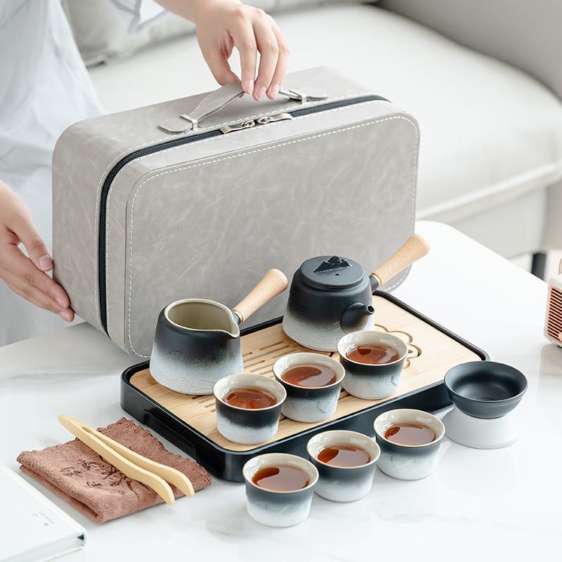 Household Kung Fu tea set, portable outdoor travel tea set, complete set of teapots, business gifts, free printing