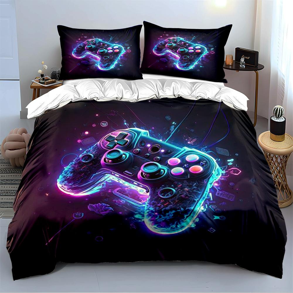 Glowing Neon Game Controller Bedding Set Bedding set (1 duvet cover, 2 pillowcases, duvet not included)