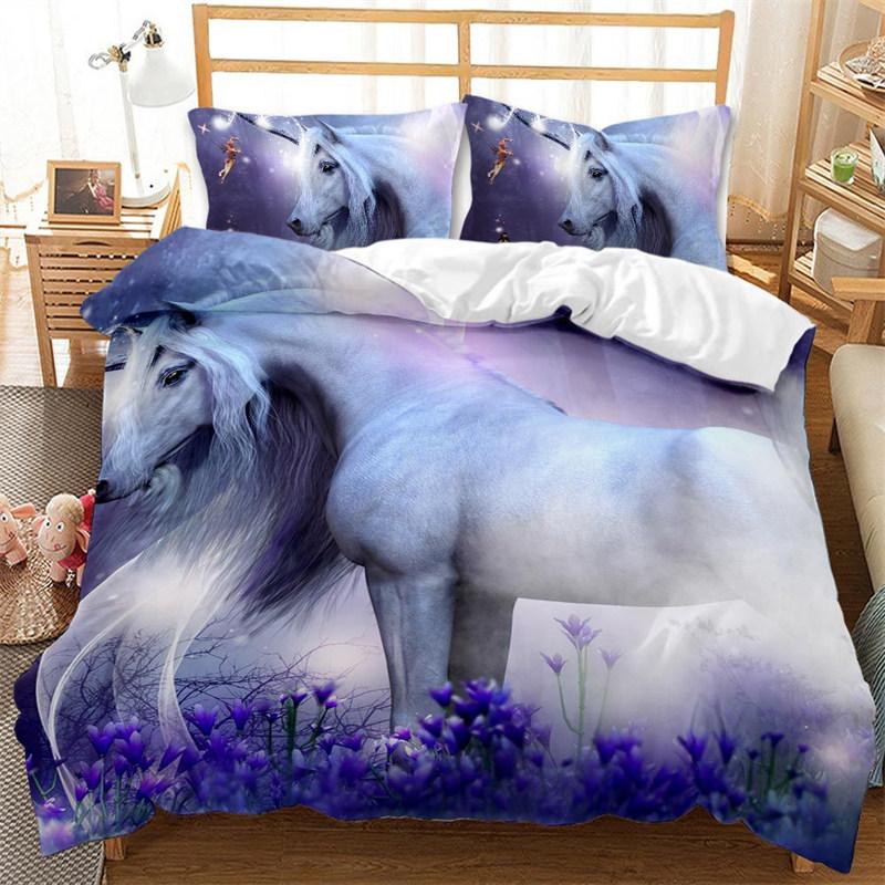 Unicorn King Queen Bedding Set For Kids Girls Teen Rainbow Floral Dreamcatcher Duvet Cover Microfiber Quilt Cover Home Textile