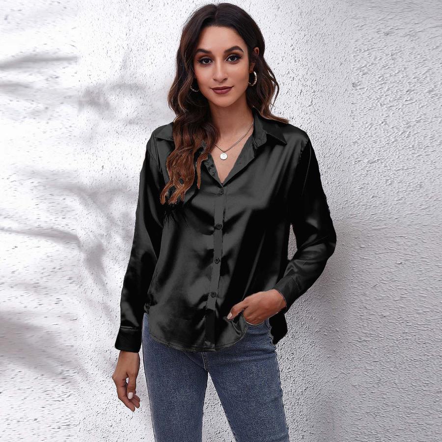 23 цвета 7 размеров в наличии атласная рубашка женская шелковая атласная рубашка с длинным рукавом новый стиль женская одежда