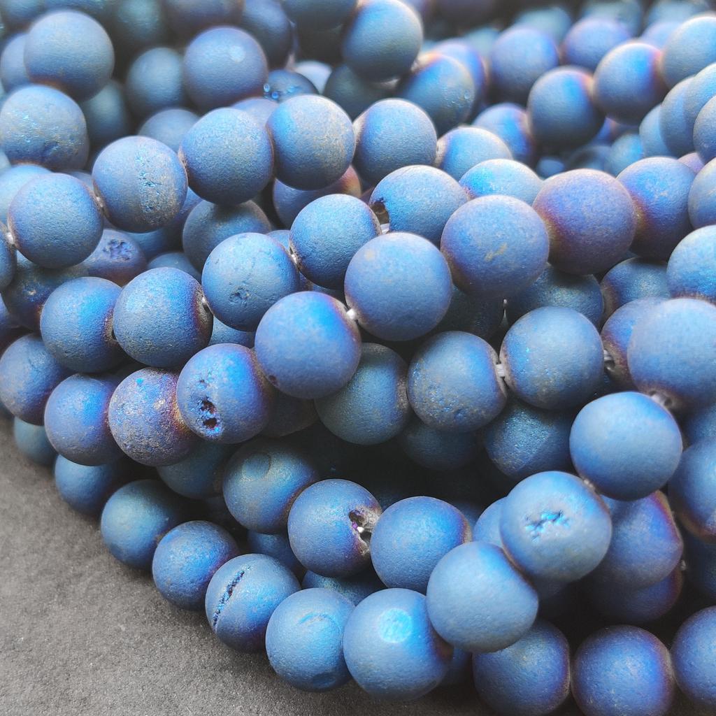 Matte Finish Blue Druzy Agate Round Beads Gemstone, Druzy Stone Beads, Gemstone Beads, 14-15 Inch Strand, 6mm 8mm 10mm Stone Size.