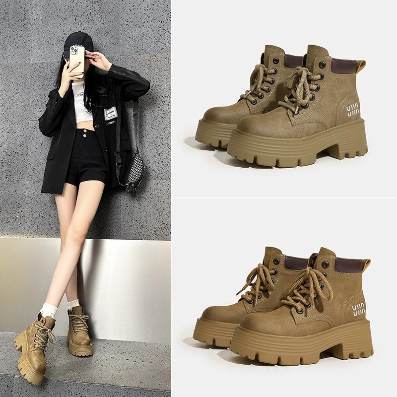 Miu Home Martin Boots Women's Retro Locomotive Boots European and American Leather Short Tooling Boots British Style Big Yellow Boots Women's Boots