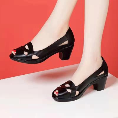 Женская обувь Женская мода Черные ажурные удобные весенне-летние слипоны на квадратном каблуке Офисные туфли-лодочки A1172