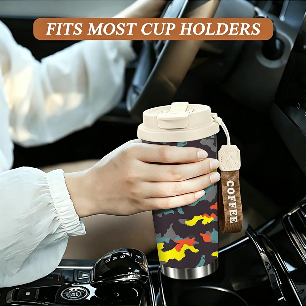 Colorful Camouflage Pattern Stainless Steel Insulated Coffee Tumbler Vacuum Travel Mug,Portable Leakproof Cup for Commute School