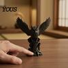 Декоративная скульптура для чайного столика Сова на пне Фигурка, 3D-печатная скульптура животного, Коллекционный темно-матовый черный орнамент для дома и офиса