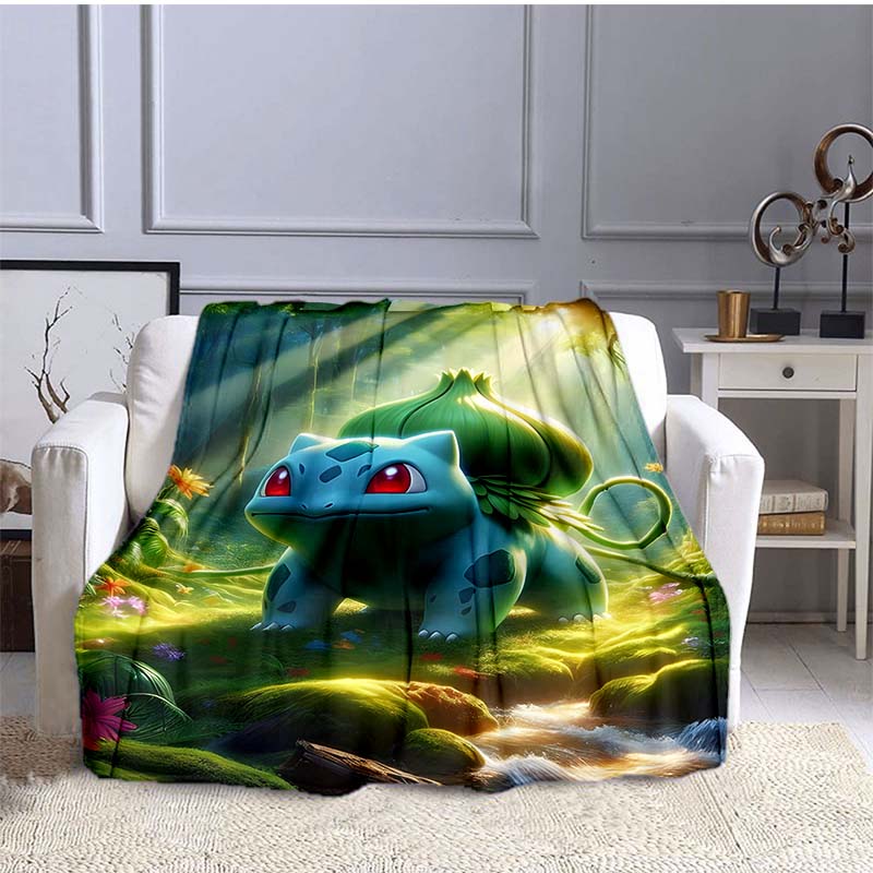 Pokémon Bulbasaur Pattern Blanket Warm Soft Fluffy Kids and Adult Sofa Bed Throw Blanket Outdoor Travel Camping Cartoon Blanket