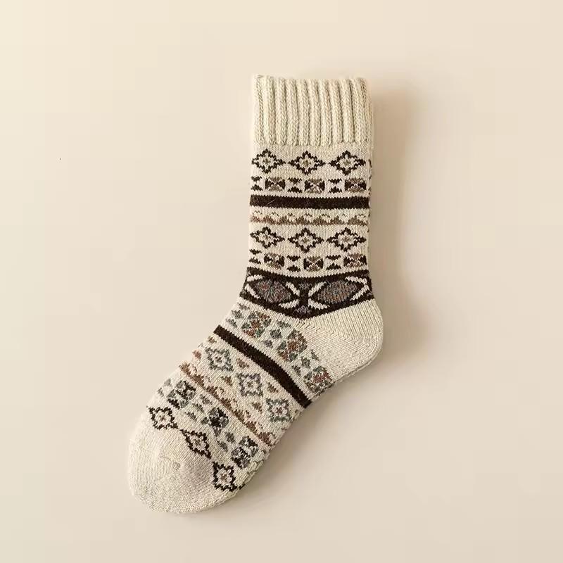 Winter Wool Socks Thickened Socks Retro Ethnic Style Couple Style Warm Mid-Calf Terry Socks