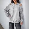 New Women's Long-sleeved Drawstring Hooded Pullover Solid-color Off-the-shoulder Pocket Sweatshirt