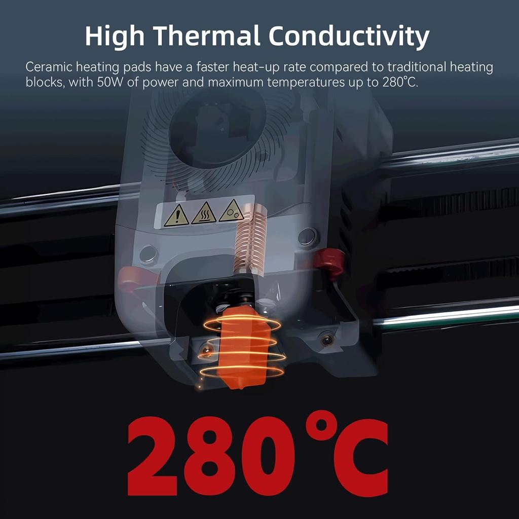 Обновленный керамический хотенд-комплект для 3D-принтера Flashforge Adventurer 5M/5M Pro, Быстрый нагрев, Быстросъемное сопло 0.4 мм из закаленной стали + Хромированная латунь