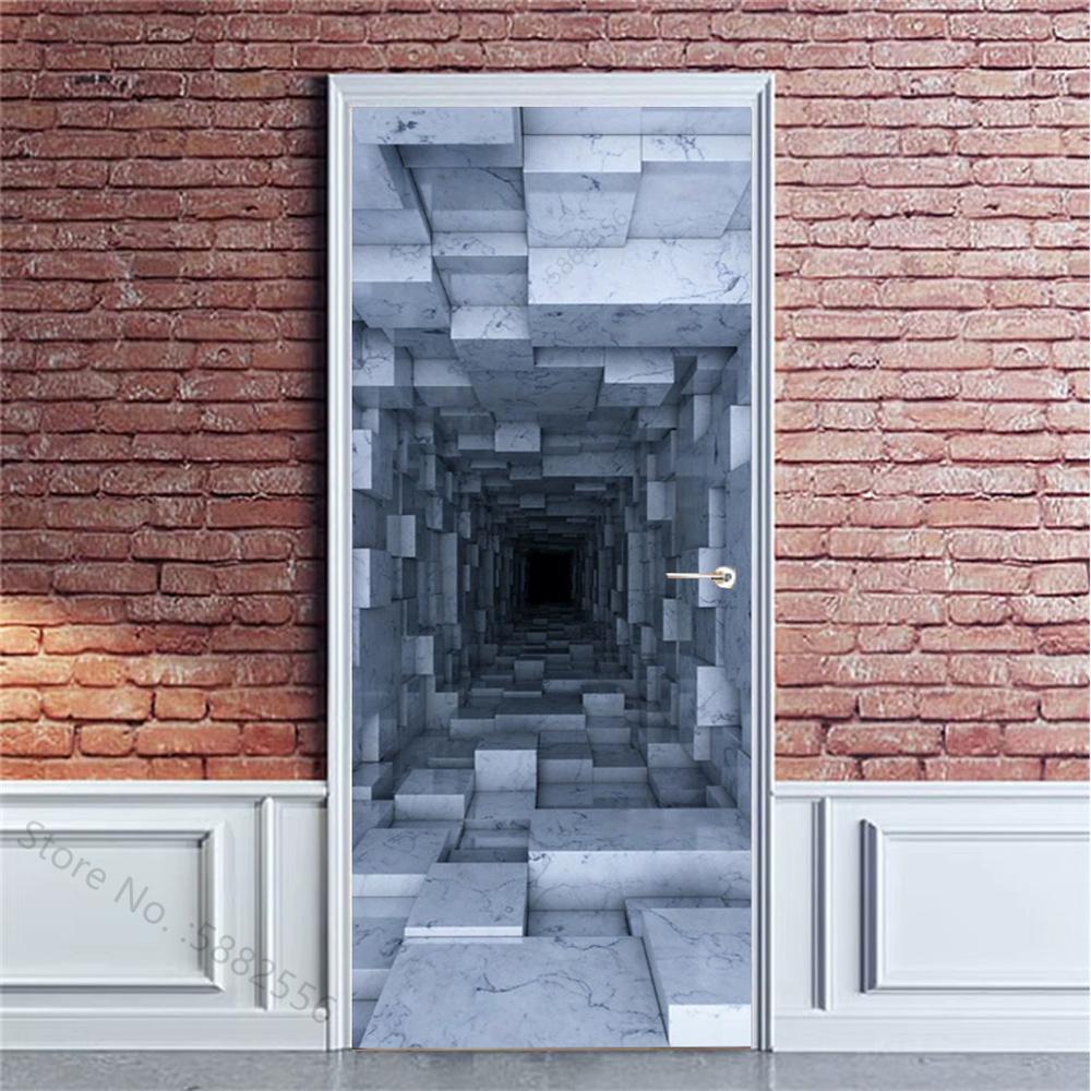 PVC Self-Adhesive Waterproof Door Sticker Modern Simulation Door Mural Wallpaper Living Room Study Home Decor Art Door Poster