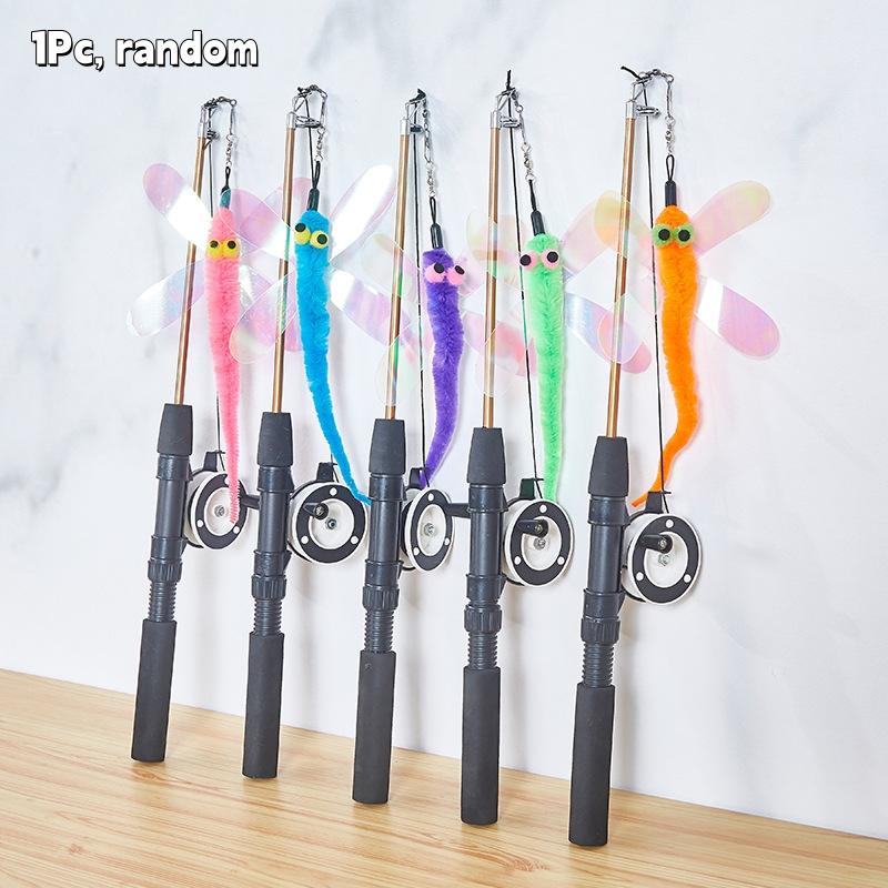 1Set Telescopic Cat Toy Fish Type Telescopic Feathers Funny Cat Stick Toys Pet Toy For Kitten Rods Simulation Fishing Rod