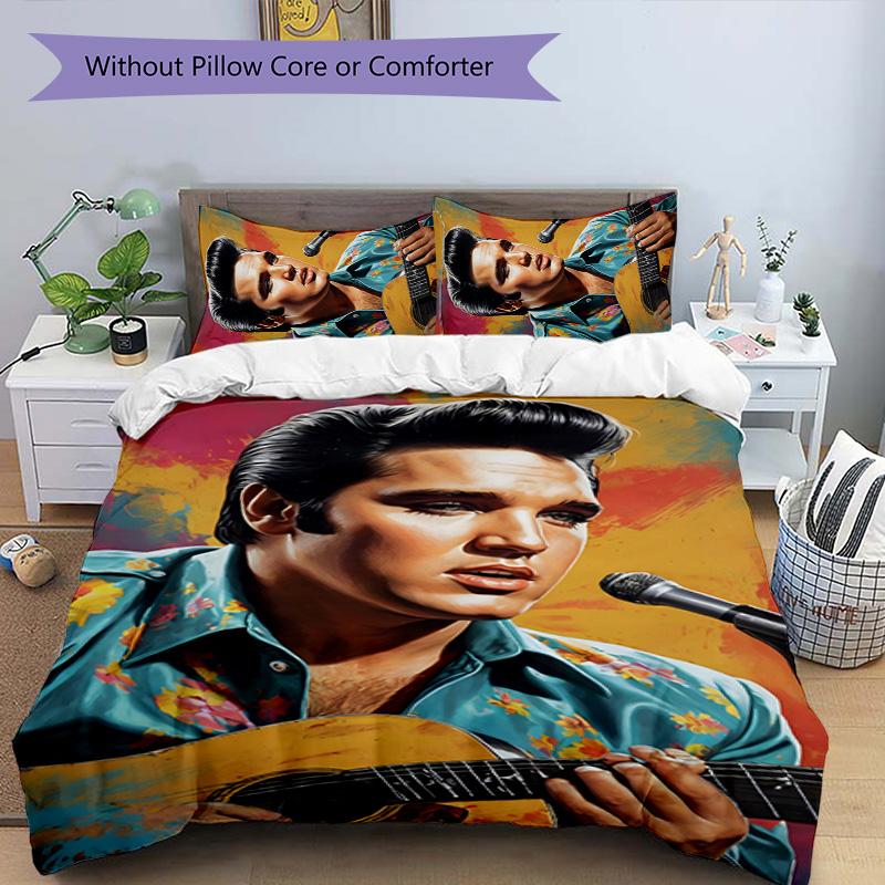 Elvis 3pcs Bedding Set Duvet Cover Closure Includes 1 Duvet Cover & 2 Pillowcases for All Seasons Bedroom Home Dorm Decor