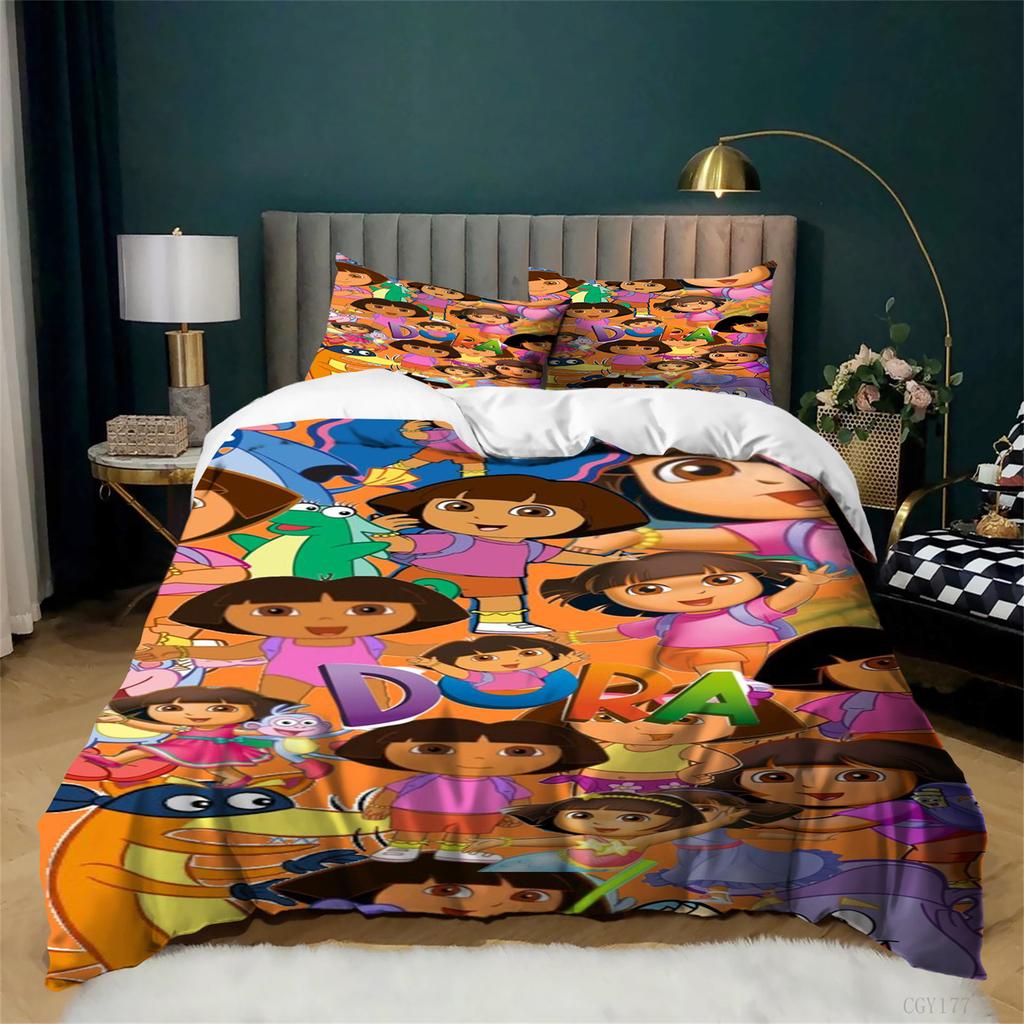 Ultra Soft Quilt Cover Do_ra the Explorer Bedding Set Lightweight Duvet Cover Set All-Season 3-Pcs for Fans Kids Girls