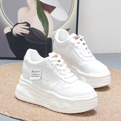 Мода 8СМ Коровья Натуральная Кожа Удобные Повседневные Осенние Женские Вулканизированные Женские Массивные Кроссовки Дышащая Платформа Клиновидная Высокая Марка