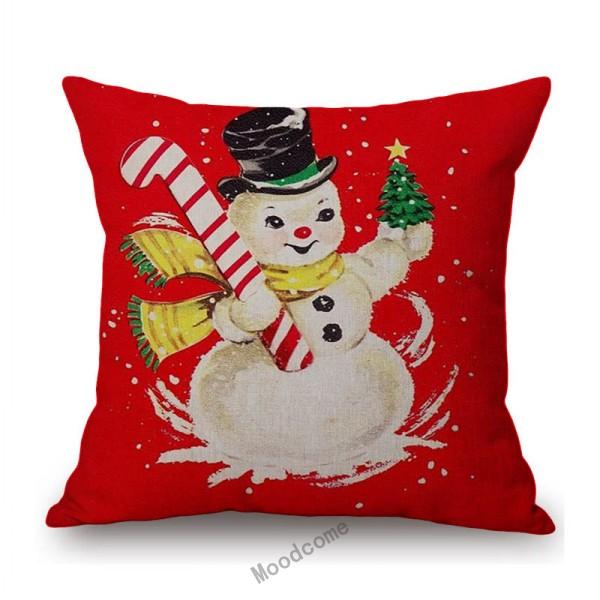 Red Cartoon Snowman Joyful Christmas Cute Art Children Room Decoration Sofa Throw Pillow Case Xmas Oil Painting Cushion Cover
