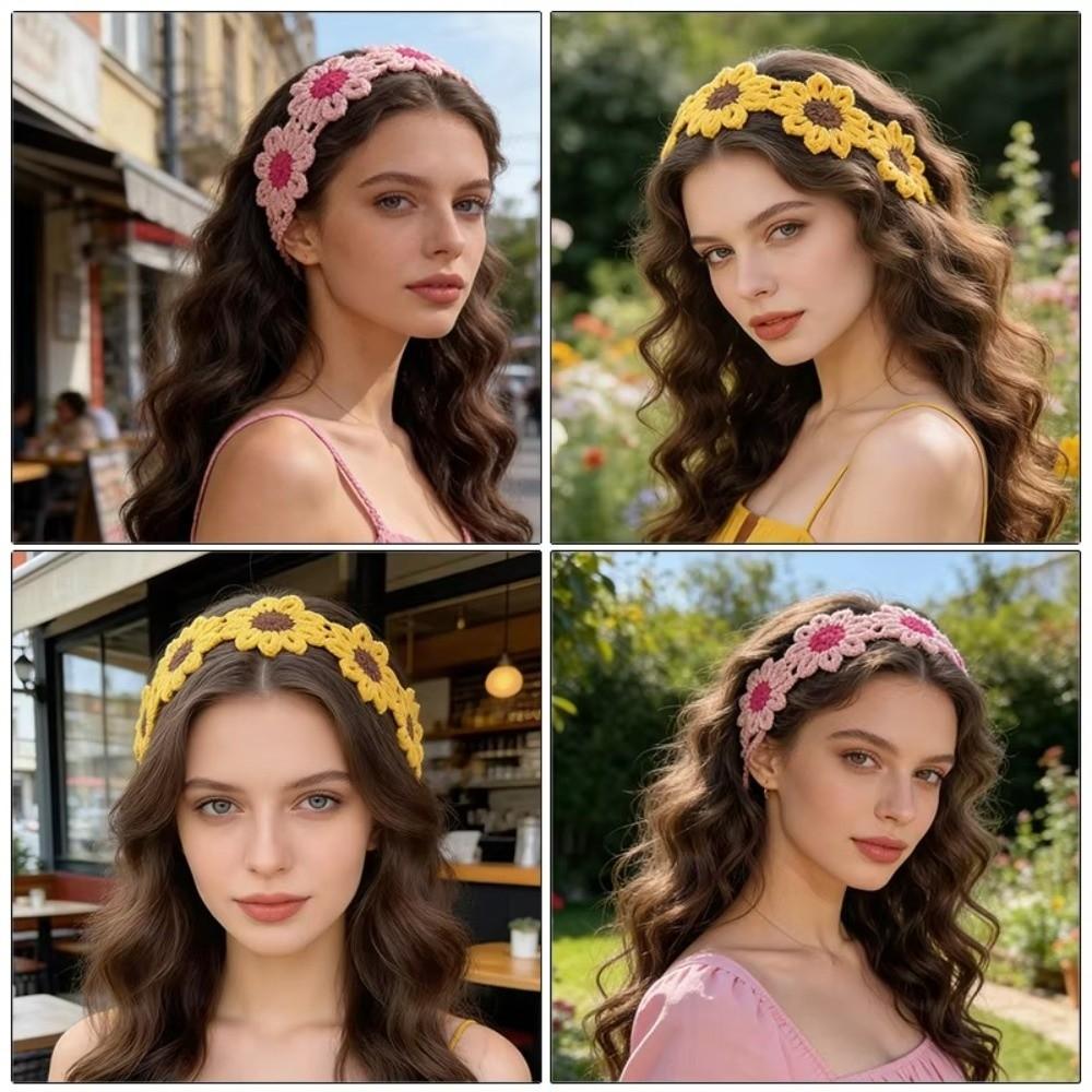 Turban Pastoral Style Headscarf Colorful Knitted Hair Band Flowers Hairband Clothing Accessories