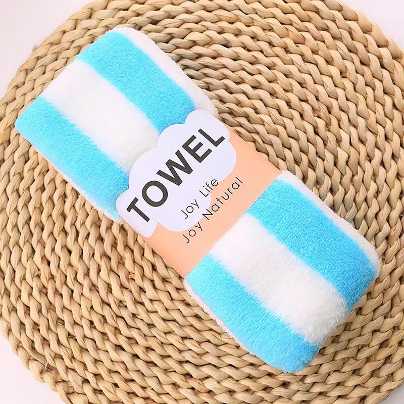 Полосатое банное полотенце из кораллового флиса - впитывающее, утолщенное, для пляжа и домашнего использования