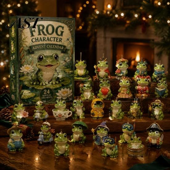 Holiday Surprise Gift Frog Advent Calendar 2026, 24 Days Christmas Countdown with Pcs 2D Ornaments Acrylic Ornaments, Cute Hanging Pendants