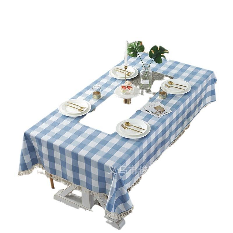 Polyester Yarn-Dyed Waterproof Lattice Lace Fringe Geometric Rectangular Dining Table Coffee Table Tablecloth