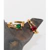 Luxurious Vintage Brass-Plated Gold Ring with Emerald Zircon & Ruby Accents