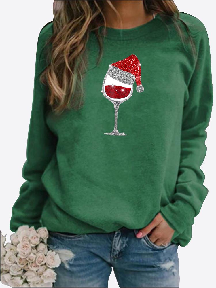 Autumn and Winter Women's Christmas Theme Printing Sweater Round Neck Long Sleeve Casual Sweatshirt Plus Size Top