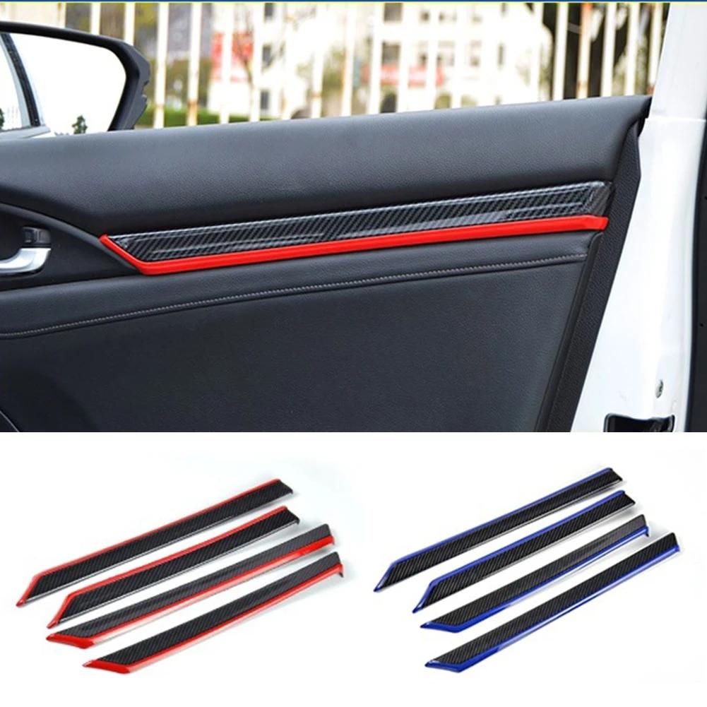 8 шт., наклейки из углеродного волокна для внутренней отделки дверей, крышка ABS для Honda Civic 10th 2016