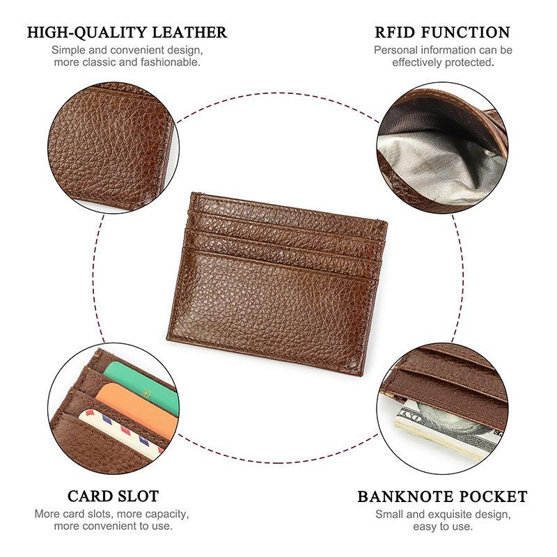 Футляр для карт OEM Натуральная коровья кожа Зажим для карт Картхолдер Тонкий Многокарточный RFID Слип для карт Поколение