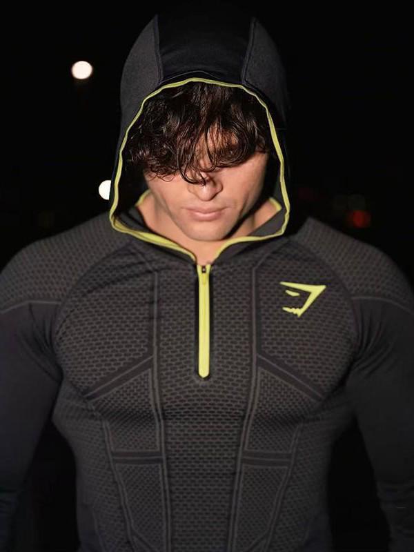 Мужская худи с капюшоном GYMSHARK для тренировок, быстросохнущая, с длинным рукавом, в стиле супергероев
